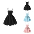 thumbnail image 1 of Girls Summer Solid Color Dress with Bow Knot, Spaghetti Straps, Smocked Ruched A-Line Swing Design, Flowy Double Layered, Sweet Sleeveless Party Dress for Tween Girls, 1 of 9