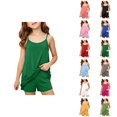 thumbnail image 1 of Girls Summer Solid Pocket Strap Shorts Casual Two Piece Outfit For Toddler Kids, 1 of 4