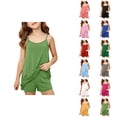 thumbnail image 1 of Girls Summer Solid Pocket Strap Shorts Casual Two Piece Outfit For Toddler Kids, 1 of 4