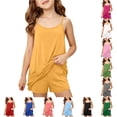 thumbnail image 1 of Girls Summer Solid Pocket Strap Shorts Casual Two Piece Outfit for Toddler Kids Baby Blanket Outfit, 1 of 4