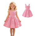 thumbnail image 1 of Girls Summer Spaghetti Strap Dresses Bowknot Pink Sundress Cold Shoulder Casual Holiday Dresses 5-6 Years, 1 of 9
