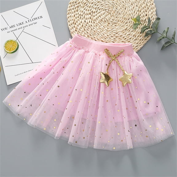 Girls’ Summer Star Glitter Mesh Tutu Skirts – Toddler Performance Dance Puffy Skirts Kids Casual Daily Mini Skirts