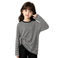 thumbnail image 1 of Girls Summer Striped Long Sleeve Shirts Sun Cover Up Breathable Lightweight Casual Basic Tees 1-10Years, 1 of 5