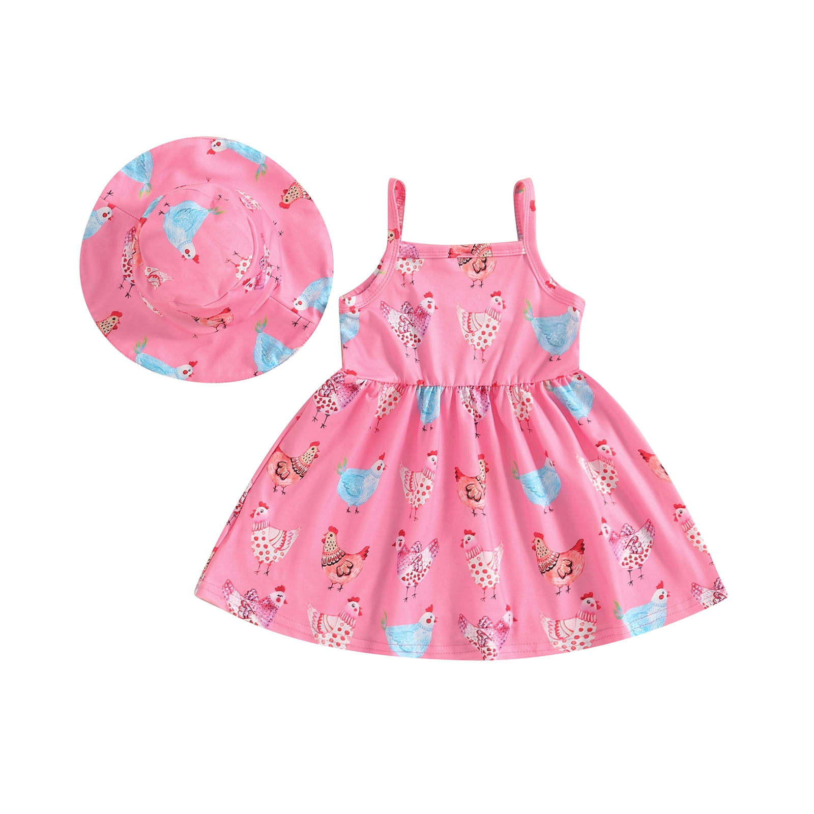 Girls Summer Sweet Beach Dress Sleeveless Chicken Print Princess Dress with Sun Hat - Walmart.com Girls Summer Sweet Beach Dress Sleeveless Chicken Print Princess Dress with Sun Hat - Walmart.com