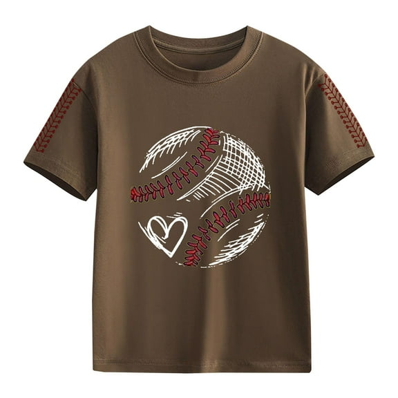 Girls Summer T Shirts Baseball Love Heart Print Softball Short Sleeve Shirt Kids Comfy Crew Neck Graphic Tee Tops Plus Size