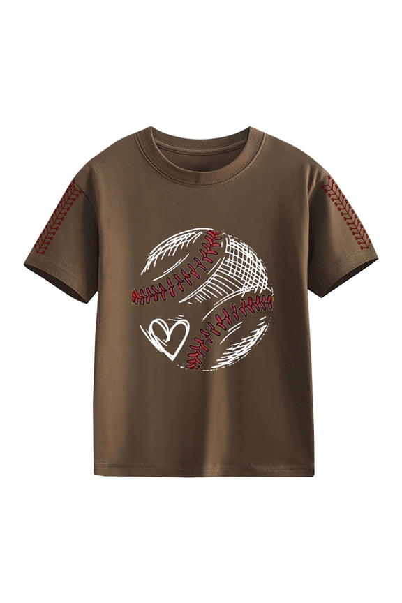 Girls Summer T Shirts Baseball Love Heart Print Softball Short Sleeve Shirt Kids Comfy Crew Neck Graphic Tee Tops Plus Size