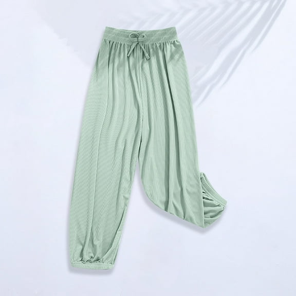 Girls Summer Thin Ice Silk Harem Pants Loose Elastic Waist Comfy Kids Casual Beach Trousers for 2-13 Years