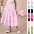 thumbnail image 1 of Girls' Summer Tiered Maxi Skirt - Solid Color Elastic Waist Bow Detail Flowy Long Skirt for Kids 4-15 Years, 1 of 7