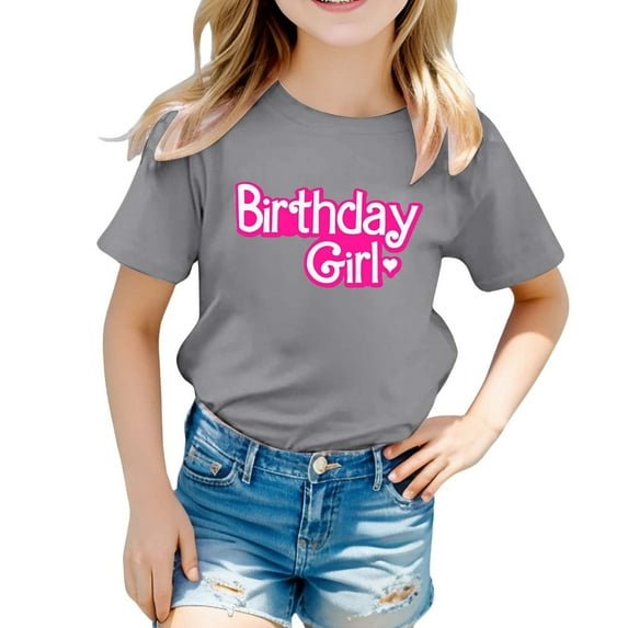 Girls Summer Tops Crewneck Printed Short Sleeve Basic Layering Tee Baggy School Shirts for Girls Birthday Summer Blouse for Girls