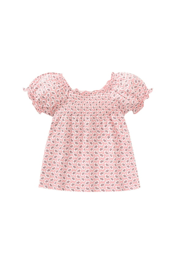 Girls Summer Tops Kids Pink Summer Cute Print Puff Sleeve Toddler Boy Shirts,Size 18 Months-24 Months