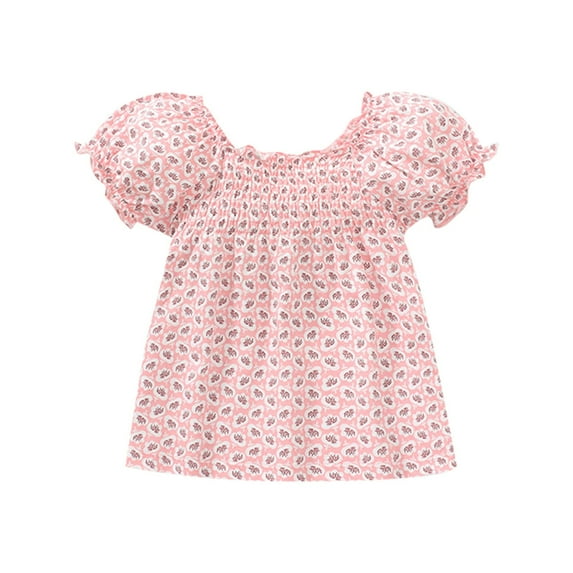 Girls Summer Tops Kids Pink Summer Cute Print Puff Sleeve Toddler Boy Shirts,Size 18 Months-24 Months