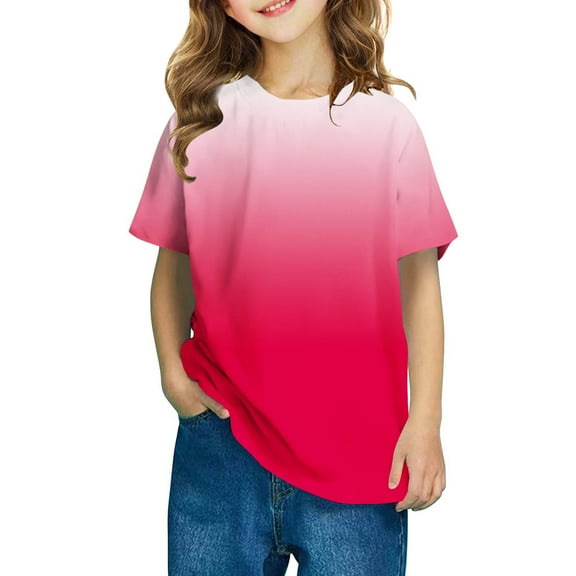 Girls Summer Tops New Shirts for Kids Short Sleeve Graphic T-Shirt Round Neck Tops for 3-14 Years Girls and Boy T-Shirt Tee Style B-27 Pinks 9 Years