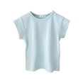 thumbnail image 1 of Girls Summer Tops Short Sleeve Crewneck Tee Casual Comfortable Stretchy Shirts Daily Wear For Kids,Little Girls Size 5-6T,Blue, 1 of 3
