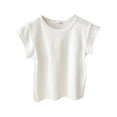 thumbnail image 1 of Girls Summer Tops Short Sleeve Crewneck Tee Casual Comfortable Stretchy Shirts Daily Wear For Kids,Little Girls Size 5-6T,White, 1 of 3