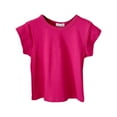 thumbnail image 1 of Girls Summer Tops Short Sleeve Crewneck Tee Casual Comfortable Stretchy Shirts Daily Wear For Kids,Toddler Baby Size 1-2T,Hot Pink, 1 of 3