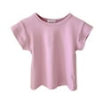 thumbnail image 1 of Girls Summer Tops Short Sleeve Round Neck Cotton Tee – Casual Comfortable Stretchy Ribbed Shirt for Toddlers, Kids & Teens, Slim Fit Crewneck Daily Wear, 1 of 3