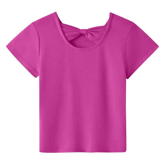 Girls Summer Tops Short Sleeve Tee With Back Bow Design Casual Round Neck Shirt Soft Comfortable For Kids Outdoor Everyday Wear,Size:1-2 Years