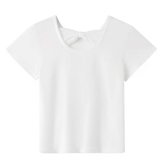 Girls Summer Tops Short Sleeve Tee With Back Bow Design Casual Round Neck Shirt Soft Comfortable For Kids Outdoor Everyday Wear,Size:2-3 Years