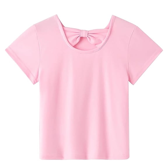 Girls Summer Tops Short Sleeve Tee With Back Bow Design Casual Round Neck Shirt Soft Comfortable For Kids Outdoor Everyday Wear,Size:2-3 Years