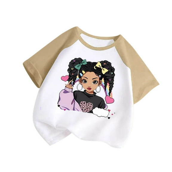 Girls Summer Tops Size 6 Crewneck Cotton Tee Tops Regular Back To School Shirts for Kids Festival Girl Clothes Outifit