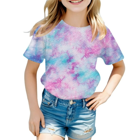 Girls Summer Tops Size 6 Crewneck Printed Tunic Tee Tops Regular School Shirts for Kids Vacation Girl Clothes Outifit