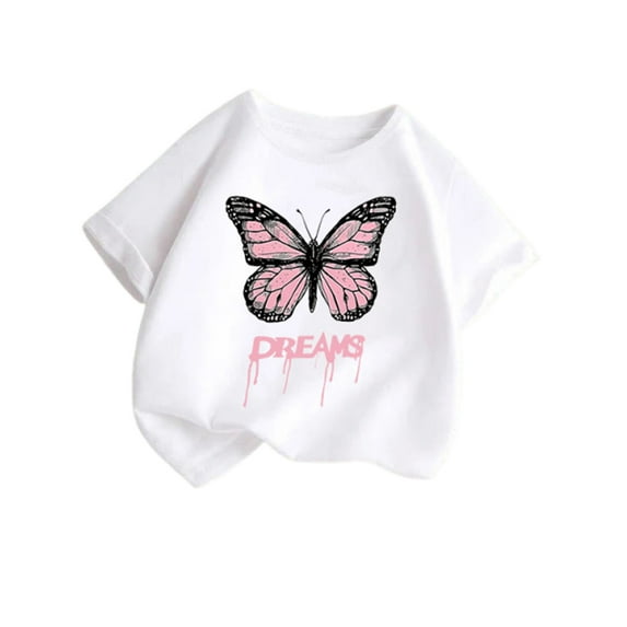 Girls Summer Tops Size 6 Loose Fit T-Shirt Short Sleeve Butterfly Graphic Tees Cotton Cute Casual Summer Clothes, White, 12 Years