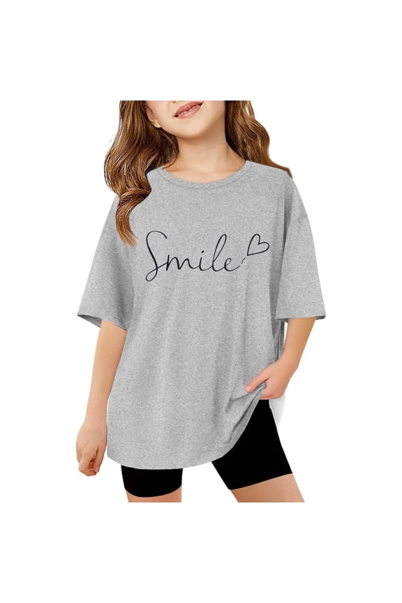 Girls Summer Tops Size 7/8 Letter Print Short Sleeve T Shirt Top Kids Baggy School Shirts for Girls Size 12 Grey Festival Girl Clothes Outifit