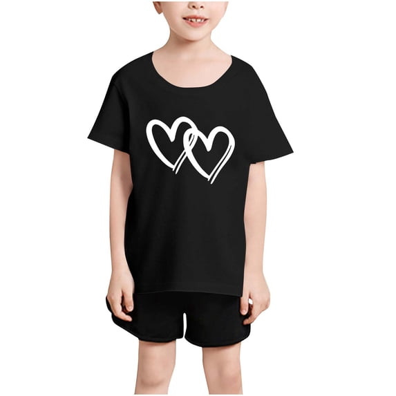 Girls Summer Tops Size 7/8 Loose Fit Graphic Tees Short Sleeve Cotton Heart Cute Blouses Casual Going Out Outfits, Black, 6 Years