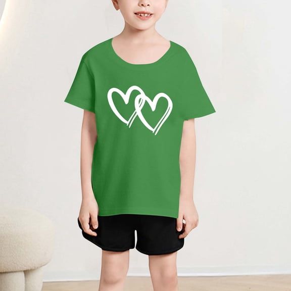 Girls Summer Tops Size 7/8 Loose Fit Graphic Tees Short Sleeve Cotton Heart Cute Blouses Casual Going Out Outfits, Green, 8 Years