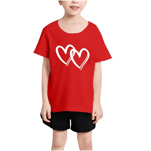 Girls Summer Tops Size 7/8 Loose Fit Graphic Tees Short Sleeve Cotton Heart Cute Blouses Casual Going Out Outfits, Red, 2 Years