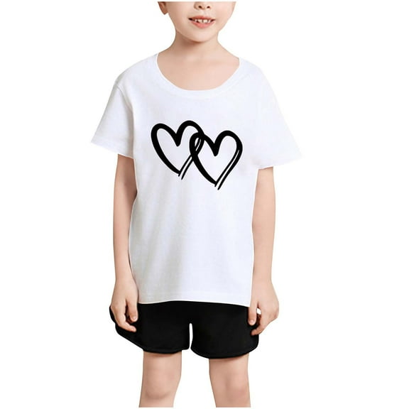 Girls Summer Tops Size 7/8 Loose Fit Graphic Tees Short Sleeve Cotton Heart Cute Blouses Casual Going Out Outfits, White, 8 Years