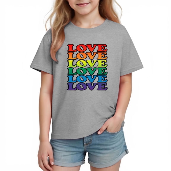 Girls Summer Tops Valentine's Day Cute Printed Short Sleeve Crewneck Loose Casual Pullover Tees Size 3-10