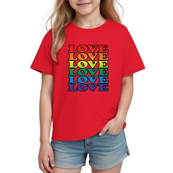 Girls Summer Tops Valentine's Day Cute Printed Short Sleeve Crewneck Loose Casual Pullover Tees Size 3-10