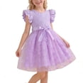 thumbnail image 1 of Girls Summer Tulle Dresses Ruffle Sleeve Princess Mesh Puffy Dress Semi Formal Wedding Guest Dress for Girl ( Dark Purple, 4-5 Years ), 1 of 6