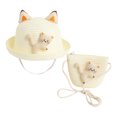 thumbnail image 1 of Girls Sun Hat Set, Cute Cat Roll-up Brim Straw Hat with Shoulder Bag for Vacation Beach, 1 of 5