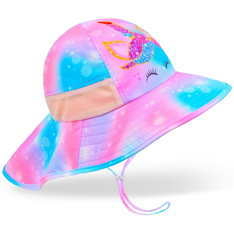 Kids UV Protection Unicorn Summer Hat Wide Brim Neck Flap Ponytail Design Water SPF Proof for Girls 3 8 Years Walmart