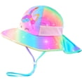 thumbnail image 1 of Girls Sun Hat for Kids UV Protection Unicorn Summer Hat Beach Play Hats Wide Brim Neck Flap for Girls Ponytail Hat 3-8 Years, 1 of 5