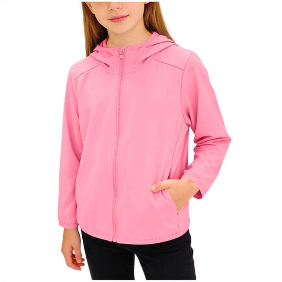 Girls Sun Jacket UPF50 Long Sleeve Zip Up Hoodie Coat Fishing Hiking UV-Protection Light Cropped Outwear (12-13 Years, Hot Pink #A)