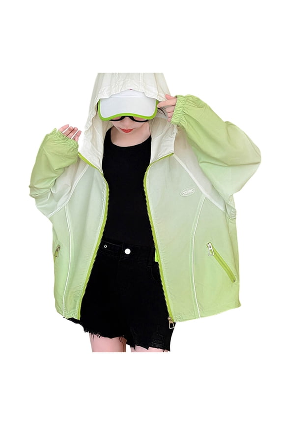 Girls Sun Protection Jacket UPF 50 Lightweight Windbreaker Hooded for Outdoor Beach Play Green,Size 4-5 T
