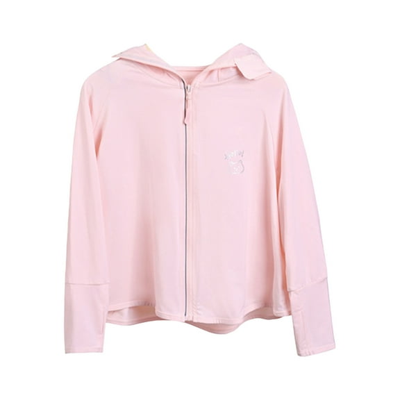 Girls Sun Protection Zip-Up Hoodie Cooling Lightweight Long Sleeve Sun Shirts Unisex Active Running Jacket 4 Y