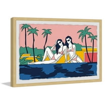 Girls Sunbathing by the Pool Framed Painting Print