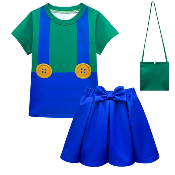 Girls Super Brother Costume Short Sleeve T-Shirt+Dress Set Halloween Outfits
