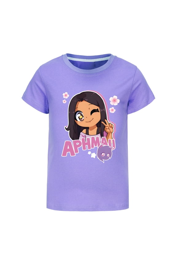 Girls Super Soft Short Sleeve T-Shirts Cute Anime Aphmaus Print Summer Tops Tees Graphic Blouse Birthday Gifts