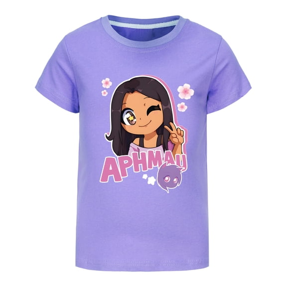 Girls Super Soft Short Sleeve T-Shirts Cute Anime Aphmaus Print Summer Tops Tees Graphic Blouse Birthday Gifts