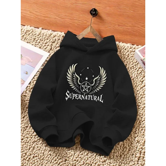 Girls Supernatural TV Show Inspired Wings Graphic Pullover Casual Hoodie Shirt for Men & Women, up to Size 5XL