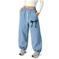 thumbnail image 1 of Girls Sweat Pants White Leggings Girls Girls Bowknot Athletic Pants, Loose Fit Sweatpants with Side Pockets & Drawstring for Comfort, 1 of 5