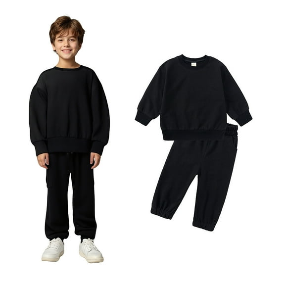 Girls Sweat Set Long Sleeve Crewneck Black Soft Sweatshirt Sweatpants 2 Piece Warm Fall Winter Clothes Outfits for Girls 3-4 Years Trendy Boys Girls Fashion
