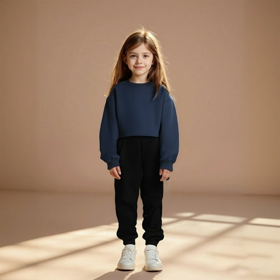 Girls Sweat Set Long Sleeve Crewneck Navy Pullover Loose Sweatshirt Jogging Pants 2 Pcs Winter Clothes 14-15 Years Girls Clothes Boys Girls Fashion