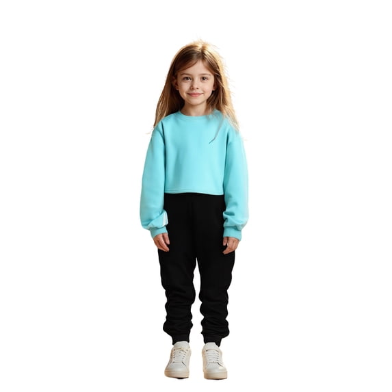 Girls Sweat Set Long Sleeve Solid Crewneck Blue Casual Pullover Sweatshirt and Jogger Sweatpants 2 Pcs Fall Clothes Tween Clothes 7-8 Years Boys Girls Fashion