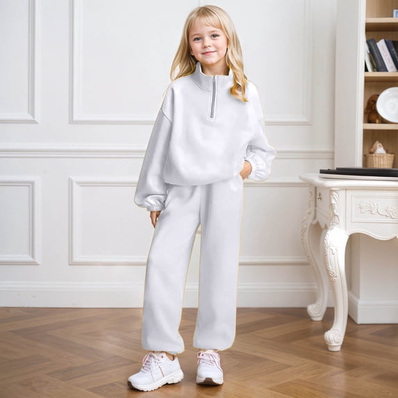 Girls Sweat Set Long Sleeve Solid Crewneck Casual Pullover Sweatshirt and Sweatpants 2 Pcs Fall Winter Clothes Girls Size 11-12 Years Clothes